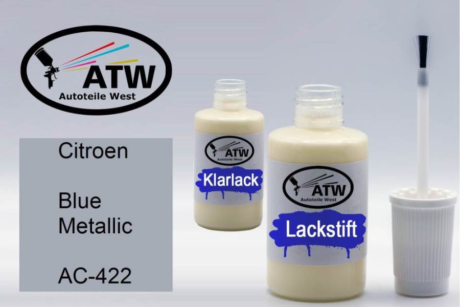 Citroen, Blue Metallic, AC-422: 20ml Lackstift + 20ml Klarlack - Set, von ATW Autoteile West.